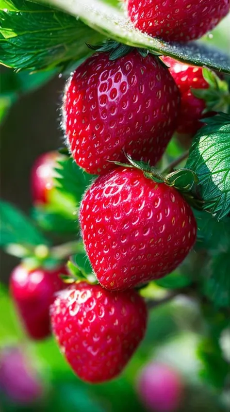 ((masterpiece:1.3,concept art,best quality)),very appealing dish of strawberry, droplets, macro, sunlight, fantasy art, dynamic composition, dramatic lighting, epic realistic, award winning illustration
