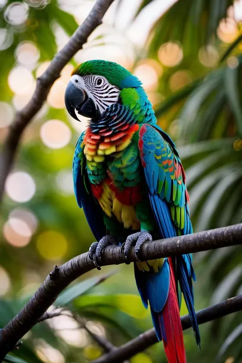 a parrot sits on a branch, jungle ruin in sunset 8k dslr photograph with film grain 8k, RAW photo, dslr, realistic, ultra high res:1.2, delicate, colorful, vibrant colors, amazing scene lighting, light_on_front_face:1.3, bokeh),