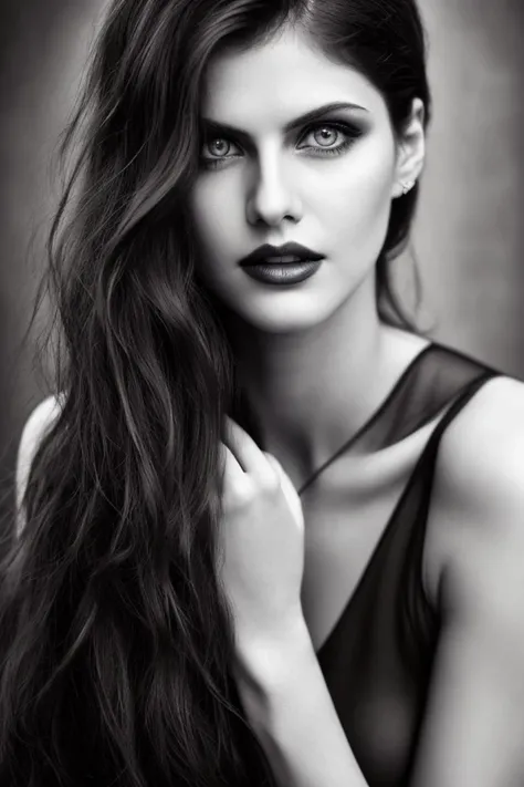 AlexandraDaddario, pale skin, evil smile, epic, ((demon horns, fangs, glowing eyes)), (eye to eye contact), (Close-up portrait), open mouth, 8k RAW photo, highest quality, detailed hazel eyes, eye reflection, winged eyeliner, (looking at the viewer:1.3), best shadow, intricate details, interior, (short hair:1.3), muted colors, high contrast style, glam shot, smoldering, (sultry:1.1), dof, bokeh, intense, languid, tempting, sensual, seductive, longing, yearning, smitten, minimal lighting, dramatic light, rich colourful, (background inside dark, moody, private study:1.3), stark contrasts, dramatic highlights, (black backdrop:1.2), dimples, fullness, plumpness, natural blue lips, bold color, alluring, captivating, striking, unforgettable, stunning, breath-taking, timeless beauty. (bare shoulders:1.2), headshot, (detailed beautiful face, detail skin texture, ultra-detailed body:1.1), <lyco:locon_alexandra_v2_from_v2_64_32:1>