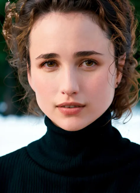 A stunning intricate full color portrait of (Andie MacDowell:1), wearing a black turtleneck, epic character composition, by ilya kuvshinov, alessio albi, nina masic, sharp focus, natural lighting, subsurface scattering, f2, 35mm, film grain, <lyco:Andie MacDowell50:1.1>