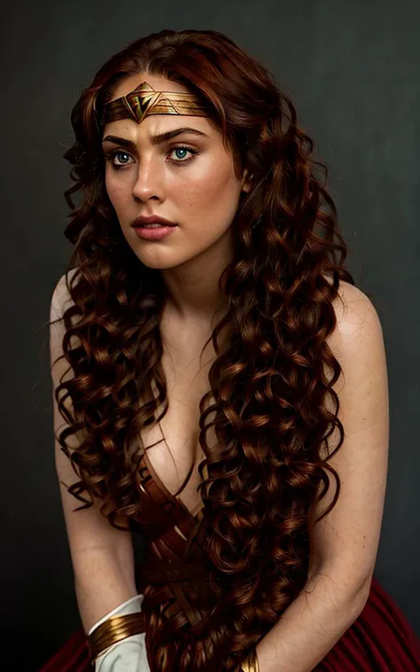 real, photoshoot, realistic, perspective, luminescent, bright colors,
illusion, atmospheric scene, masterpiece, best quality, (detailed beautiful face, detail skin texture, ultra-detailed body:1.1),
( A (full naked) (Wonder Woman young woman), cinematic epic, insanely detailed, absurdres, HDR, ((Full body))),
(pretty face:0.8), (to8contrast style), (Close-up portrait), 8k RAW photo, highest quality, detailed green eyes,
eye reflection, winged eyeliner, (looking at the viewer:1.3), best shadow, intricate details, interior,
vibrant wavy curly curly mop of hair layers with a side part, (chestnut hair:1.3), muted colors, high contrast style,
glam shot, smoldering, (sultry:1.1), dof, bokeh, intense, languid, tempting, sensual, seductive, longing, yearning,
smitten, dark photography studio, minimal lighting, deep shadows, stark contrasts, dramatic highlights, <lora:sxz-slavic-fantasy:1>