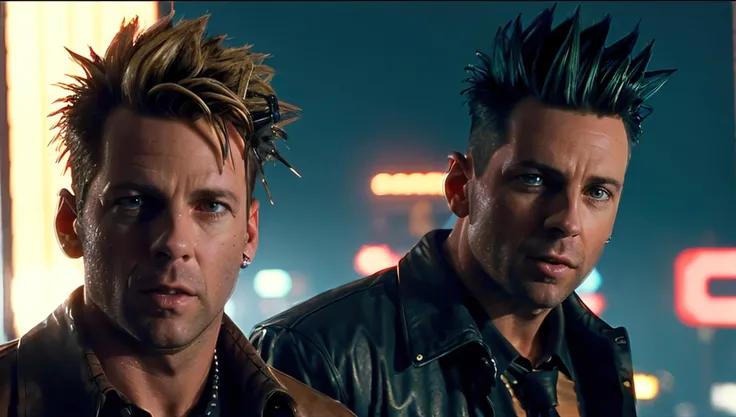 <lyco:Bruce WillisV2:1>, sksman, handsome, a still in blade runner, long coat, large coat collar, colored dress shirt, tie, ((spiked punk hair, shaved sides, )) punk haircut, detective, disheveled, haggard, film noir, back to camera , detailed realistic eyes, orange glow reflection in eyes, beautiful detailed face, 1980s retro futuristic fashion clothes, (tears rolling down cheek), posing, widescreen wallpaper, neon light, pink neon, blue neon, backlit, dramatic, emotional, cyberpunk city, futuristic flying cyberpunk cars, crowded city streets, (los angeles), futuristic, intricate, extremely detailed, raining in the background, heavy rain, epic masterpiece, trending on artstation, modeling photography, (35 mm)