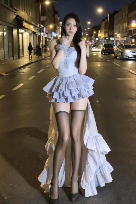 (1 girl:1.3),独奏,A full body, offcial art, Unity 8k wallpaper, ultra-detailed detailed, Beauty and aesthetics, ayu, nmasterpiece, of the best quality, dreamy atmospheric, calm color palette, peaceful mood, gentle shadowing,citys,In the streets,lingeries,