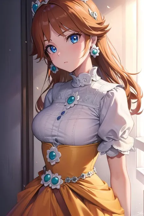 princessdaisy, <lyco:princessdaisy-lyco-nochekaiser:1>,
princess daisy, blue eyes, long hair, orange hair,
BREAK crown, daisy, dress, flower, gem, gloves, orange dress, puffy short sleeves, puffy sleeves, short sleeves, white gloves,
BREAK indoors,
BREAK looking at viewer, (cowboy shot:1.5),
BREAK <lyco:GoodHands-beta2:1>, (masterpiece:1.2), best quality, high resolution, unity 8k wallpaper, (illustration:0.8), (beautiful detailed eyes:1.6), extremely detailed face, perfect lighting, extremely detailed CG, (perfect hands, perfect anatomy),