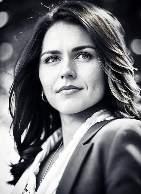 A 1930s professional photograph of sks woman, ((detailed face)), (High Detail), Sharp, 8k, ((bokeh)), <lora:locon_tulsi_v1_from_v4_64_32:1.4>