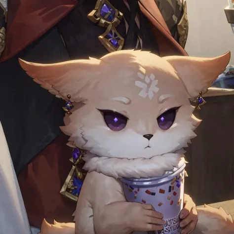 (masterpiece,best quality, high resolution:1.3), <lora:YaeMikoFox:1>, <lora:concept_grimaceshake:0.8>, YaeMikoFox holding grimaceshake, detailed face, detailed eyes parted lips, slight grin,