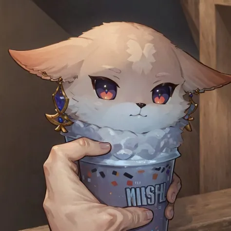 (masterpiece,best quality, high resolution:1.3), <lora:YaeMikoFox:1>,   <lora:concept_grimaceshake:0.8>, YaeMikoFox holding grimaceshake, detailed face, detailed eyes parted lips, slight grin,