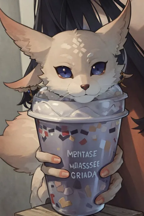 (masterpiece,best quality, high resolution:1.3), <lora:YaeMikoFox:0.85>, <lora:concept_grimaceshake:0.8>, YaeMikoFox drinking grimaceshake, detailed face, detailed eyes parted lips, slight grin,