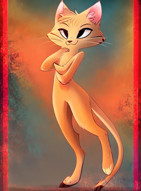 <lora:vivziepop:1> standing, solo, feline, cat, digitigrade, tail, no humans, furry, anthro, (best quality, masterpiece:1), detailed