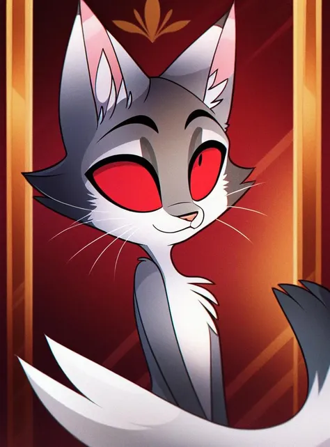 <lora:vivziepop:0.5> <lora:Vivziepop_Style:0.5> solo, feline, cat, felid, grey fur, red eyes, by vivzmind, (best quality, masterpiece:1), detailed, no humans, furry, anthro