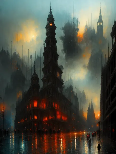 apocalyptic city, stunning, highly detailed, 8k, ornate, intricate, cinematic, dehazed, atmospheric, (oil painting:0.75), (splash art:0.75),(teal:0.2),(orange:0.2), (by Jeremy Mann:0.5), (by John Constable:0.1),(by El Greco:0.5),(acrylic paint:0.75)