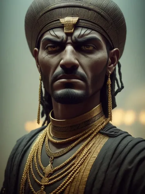 a portrait of an angry, egypt god, intricate outfit, epic realistic, kit, aesthetic, cinematic, insane details, hyperdetailed, dimmed colors, muted colors, film grainy, slate, lut, spooky, vignette, tomb inside, mugshot, art by rutkowski,