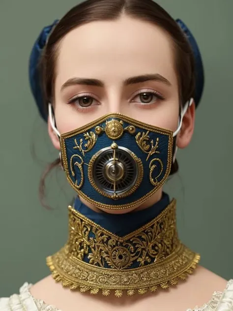 close up, victorian era, medical mask, cinematography, crafted, elegant, meticulous, magnificent, maximum details, extremely hyper aesthetic, intricately detailed