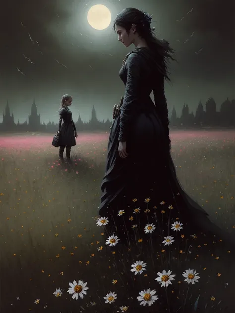 (dark night:1.3), girl on flowers field, high detail, art by greg rutkowski, popular from artstation, stunning, highly detailed, 8k, ornate, intricate, cinematic, dehazed, atmospheric, (oil painting:0.75), (splash art:0.75),(teal:0.2),(orange:0.2), (by Jeremy Mann:0.5), (by John Constable:0.1),(by El Greco:0.5),(acrylic paint:0.75)