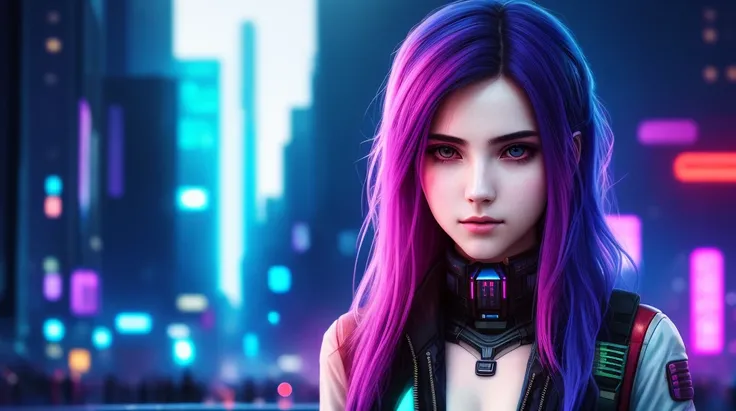 the middle plan, portrait beautiful girl 20 yo, in the cyberpunk style, cinematic, (((hdr))), crafted, elegant, meticulous, magnificent, maximum details, extremely hyper aesthetic, intricately detailed