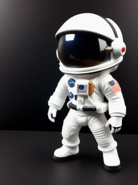 Astronaut white suit closed helmet, funko pop, black space background