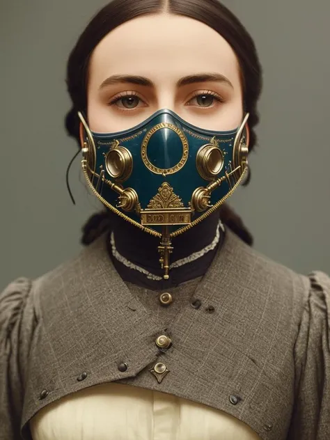 close up, victorian era, medical mask, cinematography, crafted, elegant, meticulous, magnificent, maximum details, extremely hyper aesthetic, intricately detailed