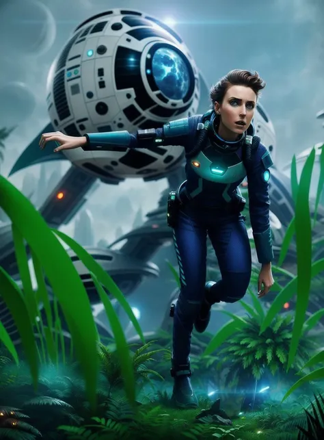 a frightened 30 year old woman in a futuristic spacesuit runs through an alien jungle from a terrible huge ugly monster against the background of two moons
artstation, cinematic, insane details, intricate details, hyperdetailed, ((hdr)), ((vignette))
