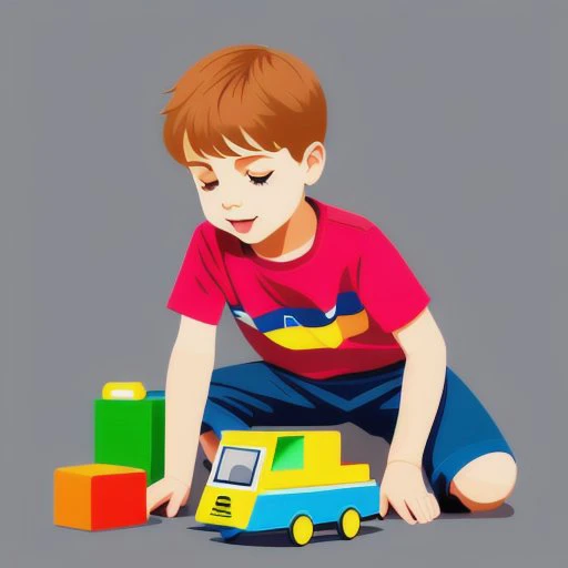 vector style,the child is playing with toys, grey background, +details style