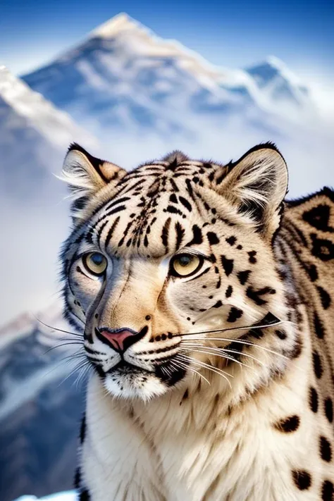 (Mount Everest:1.4), snow leopard snow-covered slope, rocky mountainside, snowy mountains, high mountains, high mountains in the background, high altitude, mountains, winter, blizzard, winter, heavy snowfall, snowfall, (blizzard:1.4), looks at the viewer, full body view, focus on the eyes, symmetrical, dramatic light, masterpiece, highest quality, incredible sharpness, high sharpness, (insanely detailed, bloom:1.5), (highly detailed photo:1.5), photorealistic, photography, realistic, real shadow, side view, by National geographic, by Wildlife Redesign, by wildlife photography workshop, Wildlife Photography Awards, soft focus, hyper detailed eyes, EF 200mm