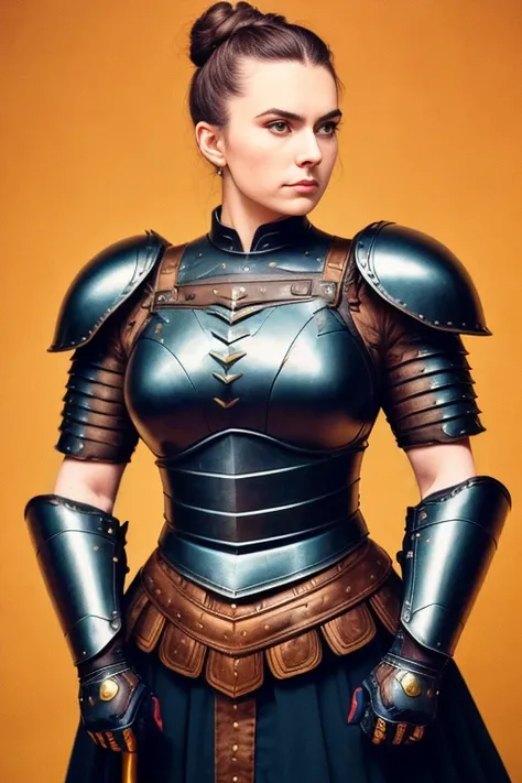 analog style, full body height portrait of a (strong) woman with a proud glance, thick eyebrows, , fullbody medieval black armor, flaxen hair buns, detailed_eyes, ((low angle shot)), (muscular), (powerful:1.3), ((pov)), sharp focus, 8k uhd, dslr, high quality, film grain, Fujifilm XT3, (powerful:1.3)