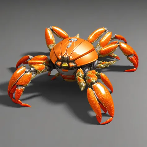 robot crab spider, six thick fat legs, shiny chrome armor plates, meadow flowers stones ground, huge armor, sci-fi, 8k, 4k, octane renderer, (top side view:1.4)