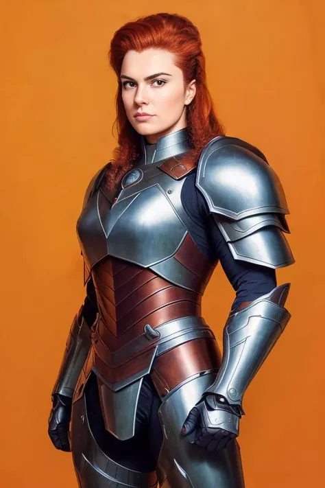 shortt hair, analog style, full body height portrait of a (strong) woman with a proud glance, thick eyebrows, , fullbody mediaval armor, auburn hair, detailed_eyes, ((low angle shot)), (muscular), (powerful:1.3), ((pov)), sharp focus, 8k uhd, dslr, high quality, film grain, Fujifilm XT3, (powerful:1.3)