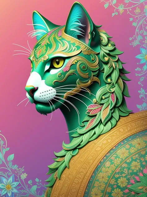 beautiful colourful highly detailed incredibly ornate decorative green man as a cat face 3 d sculplture by walter crane and william morris, closeup, twisting leaves, tiny fine flowing lines, abstract psychedelic, 8 k, artstation, overwhelmingly beautiful eagle framed with vector flowers, long shiny wavy flowing hair, polished, ultra detailed vector floral illustration mixed with hyper realism, muted pastel colors, vector floral details in background, muted colors, hyper detailed ultra intricate overwhelming realism in detailed complex scene with magical fantasy atmosphere, no signature, no watermark