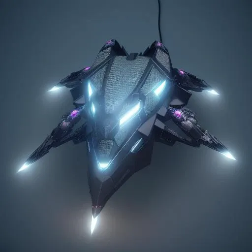 voronoi, (aerial top side view:1.3), robot spider, (retro discharge lamp:1.2), guns, carbon plates, (five legs:1.6), sharp edges, solid shapes, dark ambient, dark forest trees flowers detailed back background, huge armor, sci-fi, 8k, 4k, octane renderer