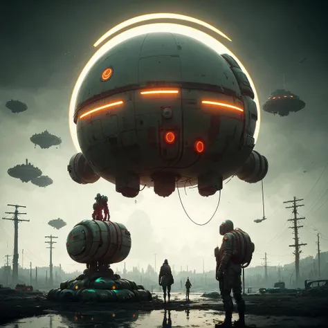 stalenhag, sci-fi, polished shiny fiber colorfully plastic, smooth round shapes, cyberpunk, 8k, 4k, octane renderer, huge detailed, artstation