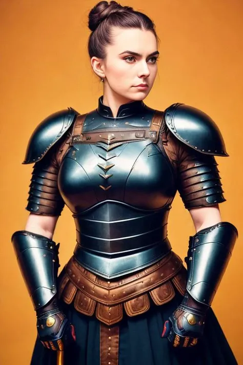 analog style, full body height portrait of a (strong) woman with a proud glance, thick eyebrows, , fullbody medieval black armor, flaxen hair buns, detailed_eyes, ((low angle shot)), (muscular), (powerful:1.3), ((pov)), sharp focus, 8k uhd, dslr, high quality, film grain, Fujifilm XT3, (powerful:1.3)