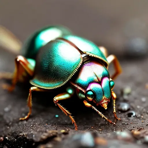 shiny nacre pearl bug, old destroyed parts of rust, (spares colorfully:1.3), photo, cinematic