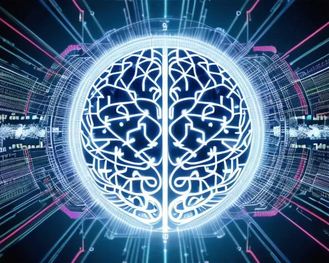 intriguing and thought-provoking illustration of a cybernetic brain. The focal point of the image is a detailed and highly-realistic representation of a human brain, intricately wired and connected to a network of advanced technology. The brain is depicted as glowing with energy, and the intricate network of wires and circuits that surround it creates a sense of complexity and intelligence.

The background is a stylized representation of a futuristic laboratory or research facility. The overall design is sleek and minimalistic, with a color palette of cool blues and grays, conveying a sense of cutting-edge technology and innovation.

The brain is depicted as the center of a larger system, with wires and circuits connecting it to various machines and devices, such as servers, and screens. The overall illustration is meant to convey the idea of a fusion of technology and the human brain, a powerful tool that enhances cognitive abilities, and it's a powerful tool for research and development.