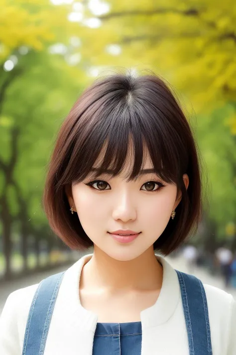 a date with an japanese cute curvy passionate (twenty five years old) woman in a National Central Park, korean thin bangs, european-looking eyes, expressive bright eyes, a small nose with a high bridge, plump lips, beautiful manicure, natural makeup and good facial care,ulzzang  style, #ulzzang, instagram shot,  Short Ash Blonde Blunt Bob, highly detailed,4k textures,   with many sunshines,highly detailed, a date,  (professional shot:1.5), [Ultra HD], (whole body shot: 1.1), (wide angle), Bokeh effect on the background