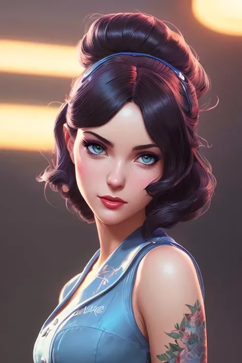Environmental picture of a highly detailed of a 50s style pinup waitress on a dinner, (beautiful face:1.15), perfect sensual body, wearing waitress uniform, boots,  dynamic pose, in gta v, stephen bliss, unreal engine, fantasy art by greg rutkowski, loish, rhads, ferdinand knab, makoto shinkai and lois van baarle, artgerm, pixar, ilya kuvshinov, rossdraws, tom bagshaw,  extremely detailed, intricate, hyper detailed, illustration, soft lighting, (specular lighting:1.4), hyperfocus, tonemapping, sharp focus, hyper detailed, detailed eyes, eyes focus, ultra realistic, 8k, Nikon Z FX