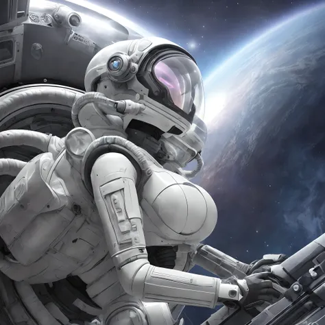 masterpiece photo flawless makeup ((low angle)) woman (pilot) in space (marketplace),merchants, helmet with full visor,(((alien technology))), huge breasts, woven nylon, engines, spacecraft,golden ratio,voluminous wavy hair,teardrop breasts,theratio,movement, flow, serenity, unity 8k,j scott campbell, complex background, high details, skin pores, ,canon 5d