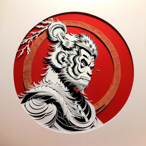 (((masterpiece))), best quality,
((Chinese paper-cut art of sunwukong)), ((Chinese paper-cut)), ((complicated paper-cut with many paper layers)), ((every paper layer with shadows)), (round red background paper), single color on each paper layer, front light,