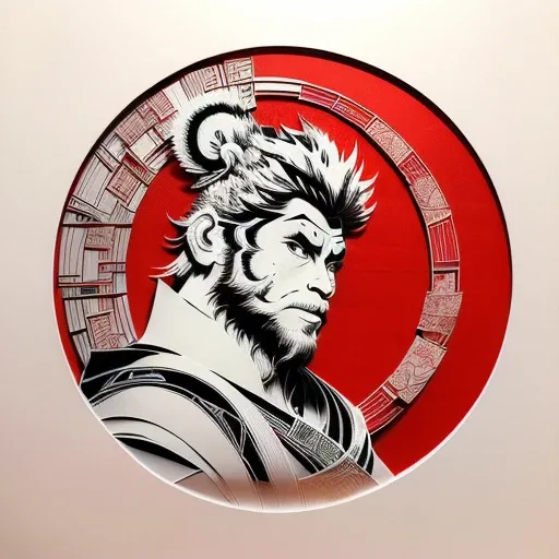(((masterpiece))), best quality,
((Chinese paper-cut art of sunwukong)), ((Chinese paper-cut)), ((complicated paper-cut with many paper layers)), ((every paper layer with shadows)), (round red background paper), single color on each paper layer, front light, (((detailed handsome face)))