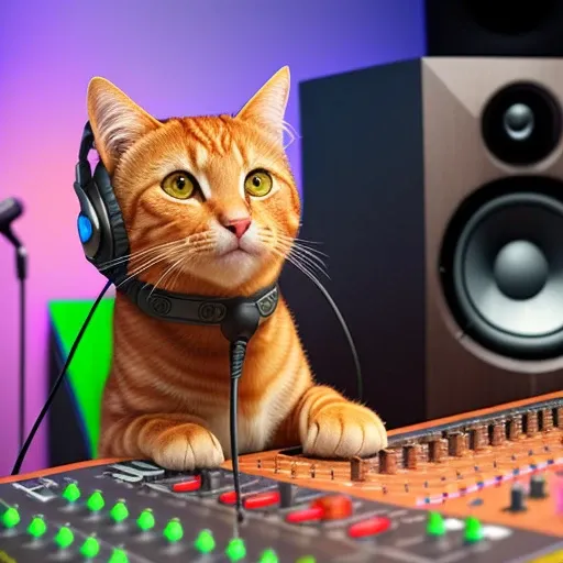 epic realistic photo, 4k, Puss In Boots (in a modern recording studio near the microphone), wearing headphones