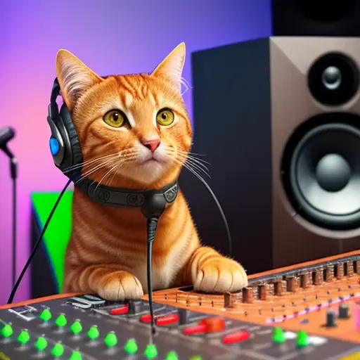 epic realistic photo, 4k, Puss In Boots (in a modern recording studio near the microphone), wearing headphones