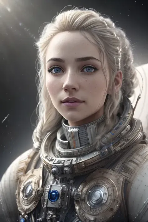 nordic woman, blonde hair,
detailed face, upper body, 3/4shot, (closeup:0.9), (skin pores:1.1),
4k, hyperrealism, realistic, hyperrealistic, high resolution, in the art style of Filip Hodas, 35mm lens, cinematic, soft lighting, epic realistic, faded, ((neutral colors)), (hdr:1.5), muted colors, pastel, warm lights, dramatic light, complex background, (by Irakli Nadar), rutkowski, intricate details, hyperdetailed, magnificent, elegant, cinematography,
light smile,
victorian space suit, cosmonaut, weightless flowing hair,
steampunk space satellite in the background,
<hypernet:sxzBloom_sxzBloom:0.5>