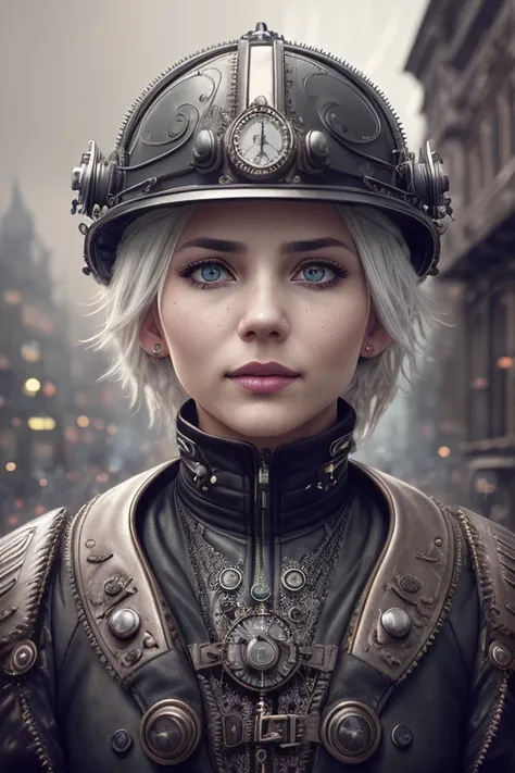 swedish woman, white hair,
detailed face, upper body, 3/4shot, (closeup:0.9), (skin pores:1.1),
4k, hyperrealism, realistic, hyperrealistic, high resolution, in the art style of Filip Hodas, 35mm lens, cinematic, soft lighting, epic realistic, faded, ((neutral colors)), (hdr:1.5), muted colors, pastel, warm lights, dramatic light, complex background, (by Irakli Nadar), rutkowski, intricate details, hyperdetailed, magnificent, elegant, cinematography,
light smile,
steampunk red leather firefighter suit, helmet, soot covered face,
rainy victorian street in the background,
<hypernet:sxzBloom_sxzBloom:0.5>