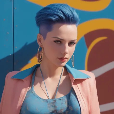 (Rough Photo:1.3) of (Ultra detailed:1.3),(Proud:1.3) cyberpunk girl leaning a graffiti wall,(by Artist Gil Elvgren:1.3),Highly Detailed,(50s Art:1.3),(Blue hue:1.3), upper body, detailed skin, detailed eyes, realistic eyes, 20 megapixel, canon eos r3, detailed skin, detailed face, (TungstenDispo:1.2), raw photo, portrait of a business woman, (style by Flora Borsi), bold, bright colours, blue Mohawk haircut, ((Flora Borsi)), dslr, dramatic lighting, high quality, film grain, Fujifilm XT3, (strong backlight:1.1), analog style (liminal space), by Syd Mead, by Andr Kertsz, by Tadao Ando