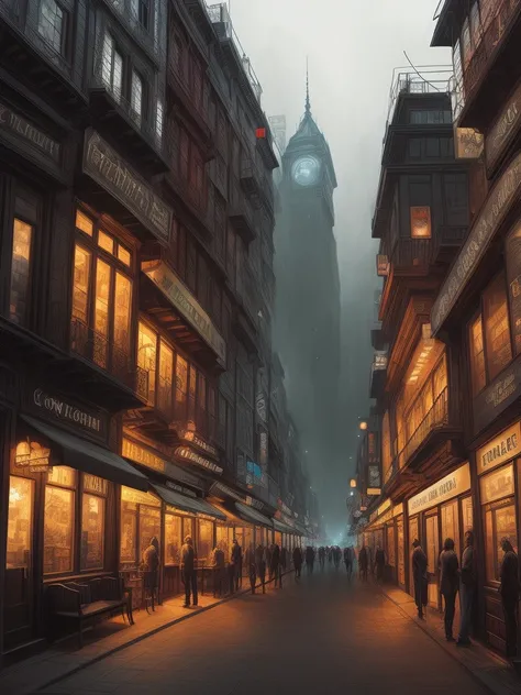 Jackson Heights, restaurant, store, Antique buildings, buildings, houses, cars, taxi, people wall on street, comic book style, beautiful detailed, Sci-Fi, digital art, high quality, perfect composition, dramatic lighting, professional ominous concept art, an intricate, elegant, highly detailed digital painting, concept art, smooth, sharp focus, illustration, the style of marvel comics, black background