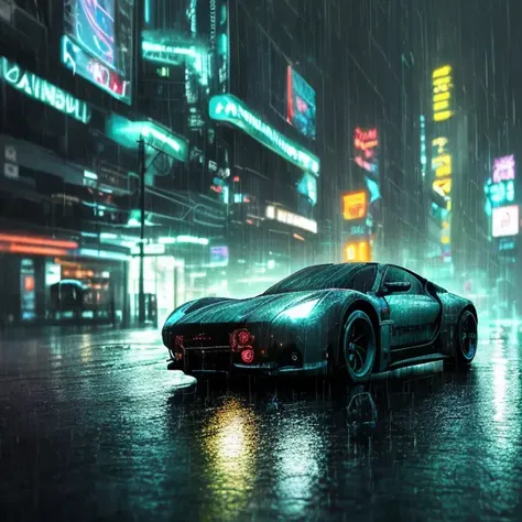 a car of the future in rainy cyberpunk city
(((cinematic lighting))), soft cinematic light, adobe lightroom, photolab, hdr, immense detail, photorealism, professional photography