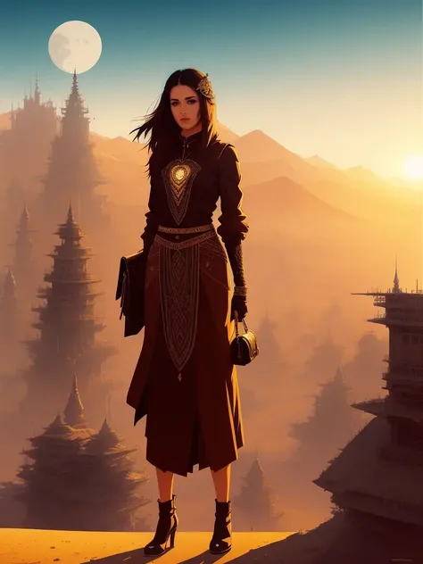 full body shot photo of the most beautiful artwork in the world featuring a beautiful woman dressed in an intricate outfit at burning man in the desert, iridecent, trending on ArtStation, CGSociety, Intricate, High Detail, Sharp focus, dramatic, photorealistic painting art by greg Rutkowski