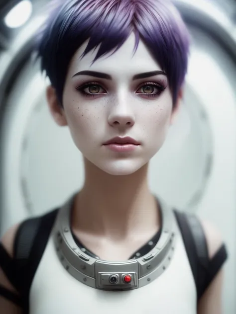 (((steam from the mouth))), High detail RAW color art, animation, cartoon, (((wearing white topic))), (((beautiful face))), white skin, freckles, (((cute muscle tomboy aboard the spaceship))), goth makeup, barely legal, magical atmosphere, ((((wery short tomboy hair)))), ((pubic hair)), (detailed skin, skin texture), (intricately detailed, fine details, hyperdetailed), raytracing, subsurface scattering, diffused soft lighting, shallow depth of field, by (Oliver Wetter), by Stanley Kubrick, photographed on a Canon EOS R5, 28mm lens, F/2.8, sharp focus bokeh