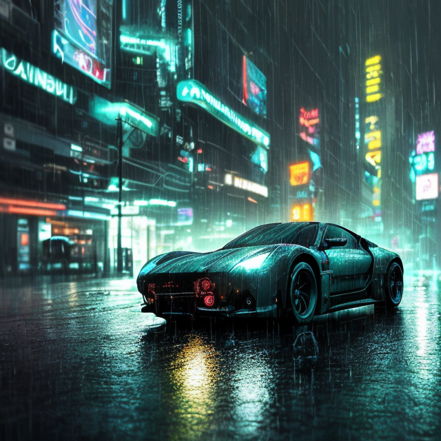 A car driving through the rain in a city at night - SeaArt AI