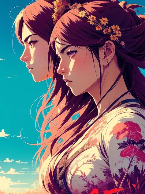 poster of warrior goddess| standing alone on hill| centered| detailed gorgeous face| anime style| key visual| intricate detail| highly detailed| breathtaking| vibrant| panoramic| cinematic| Carne Griffiths| Conrad Roset| Makoto Shinkai