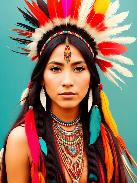 Native American beatuy, woman, designed by ppublish, feather, colors